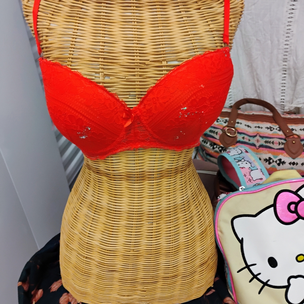 Red Full-Coverage Lace Bra with Underwire